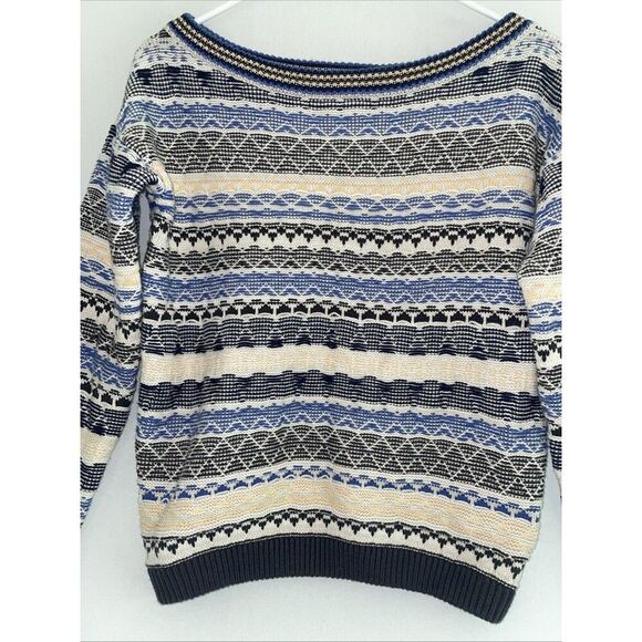 Tigerlily 3d Coogi‎ Like Sweater Made Boat Neck Blue Stripe Blue Women’s Small - Picture 2 of 11